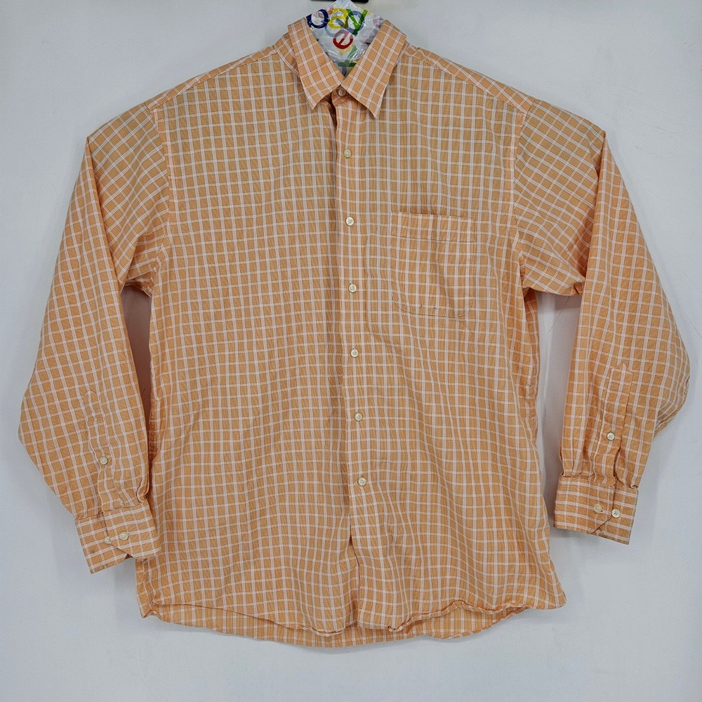 Tommy Bahama Shirt Mens 16 34 35 Orange Long Sleeve Button Plaid FLAWS